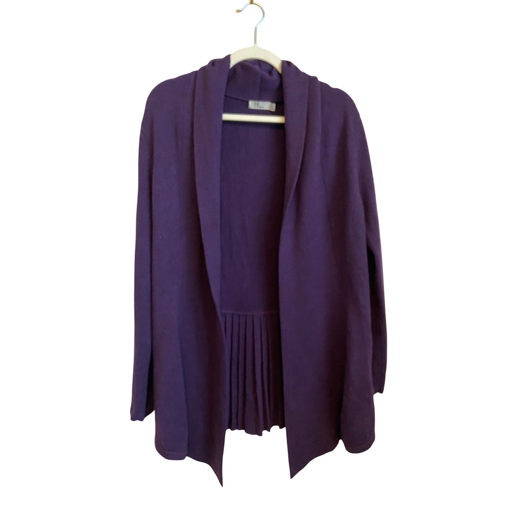 Neve Womens Purple 100% Wool Pleated Back Open Front Shawl Cardigan Sweater M